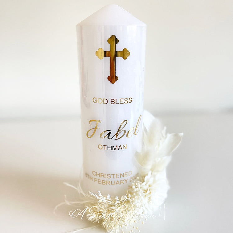 Preserved Floral Christening Candle